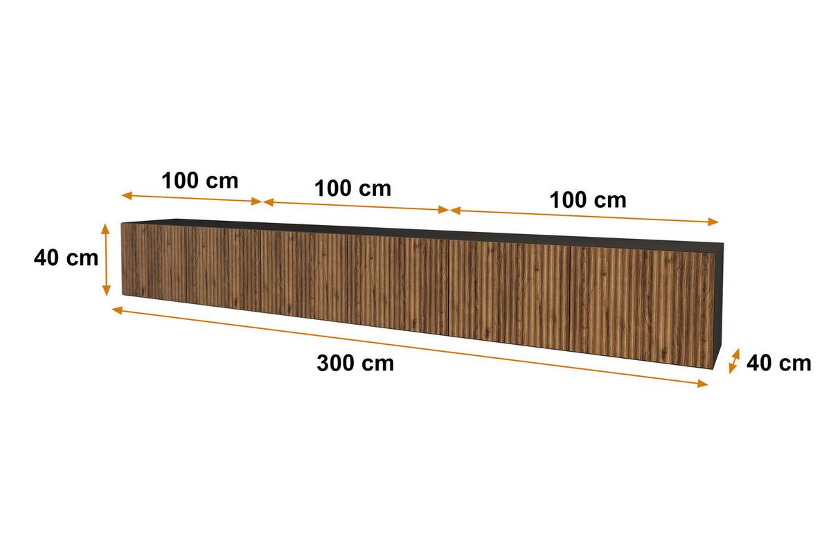 LOWBOARD NOA-2-W 3x100x40x40 cm - Schwarz / Katania - Eiche Wotan, Holzwerkstoff (300/40/40cm) - ALTDECOR