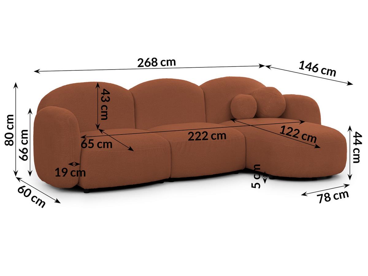 ECKSOFA Nuvola mit abgerundetem Design Terrakotta Bouclé-Stoff - Ottomane Rechts - Terracotta/Schwarz, Holz/Kunststoff (268/146cm) - S-Style Möbel