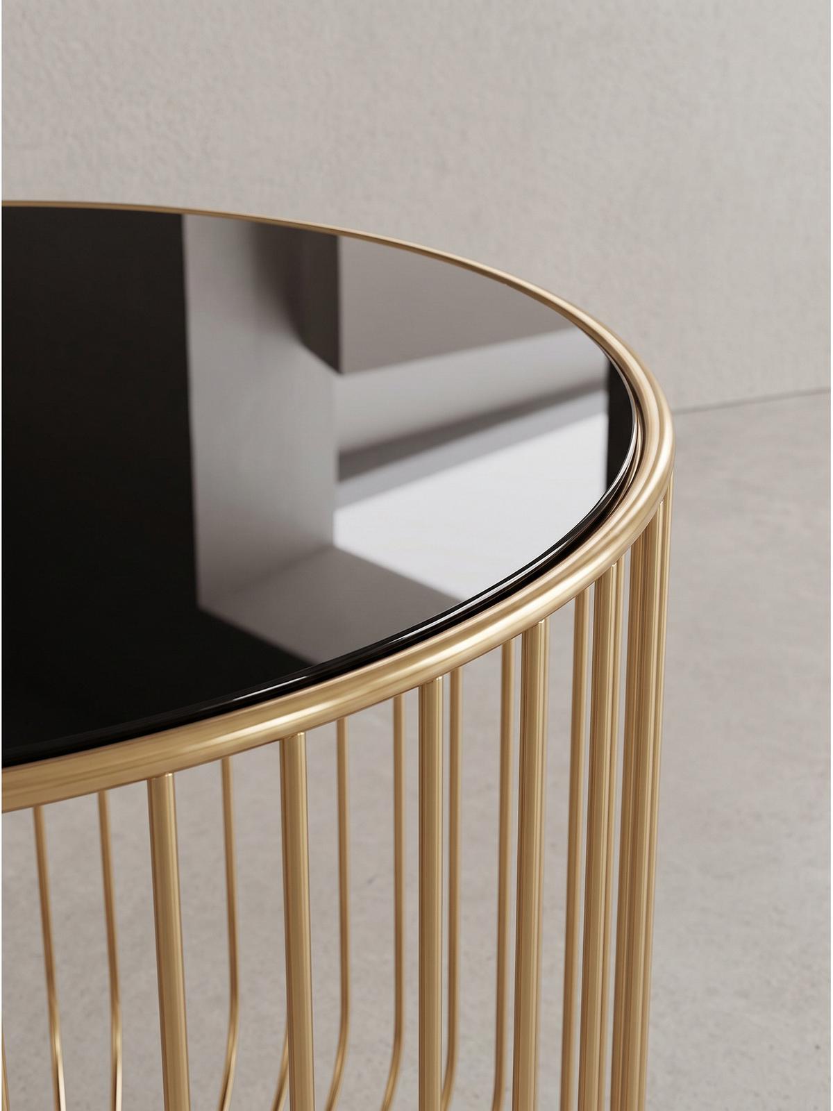 BEISTELLTISCH DENIA, Einscheiben-Sicherheitsglas, Schwarz-Gold, Ø 40 x 47 cm - Goldfarben, Glas/Metall (40/40/47cm) - KADIMA DESIGN