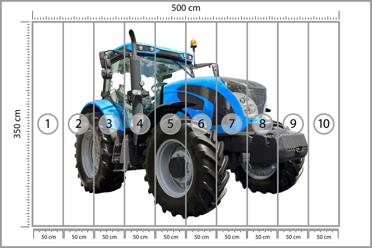 FOTOTAPETE für Jugendzimmer Blauer Traktor Landwirtschaft 500x350 - Blau/Schwarz, Papier (500/350cm) - Muralo