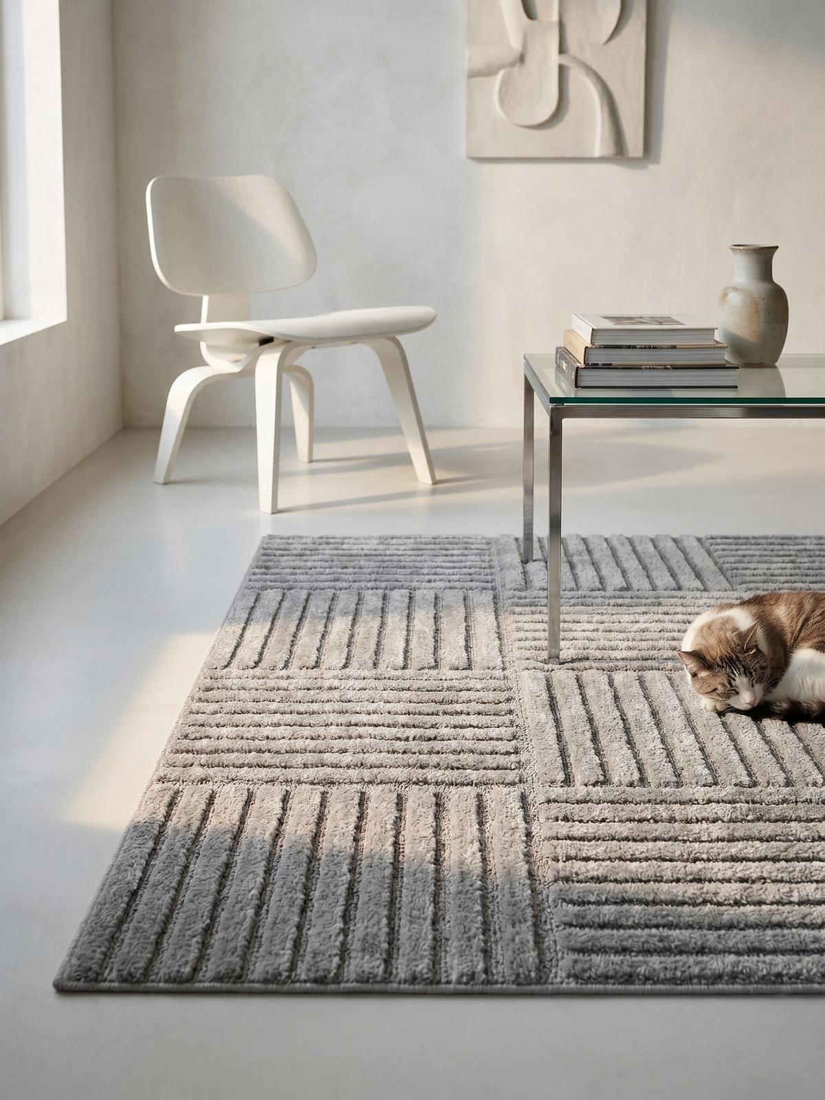 TEPPICH Hochflor RIGI in Silber, mit Cord-Streifen-Patchwork, 80 x 150 cm - Silberfarben, Textil (150/80cm) - KADIMA DESIGN