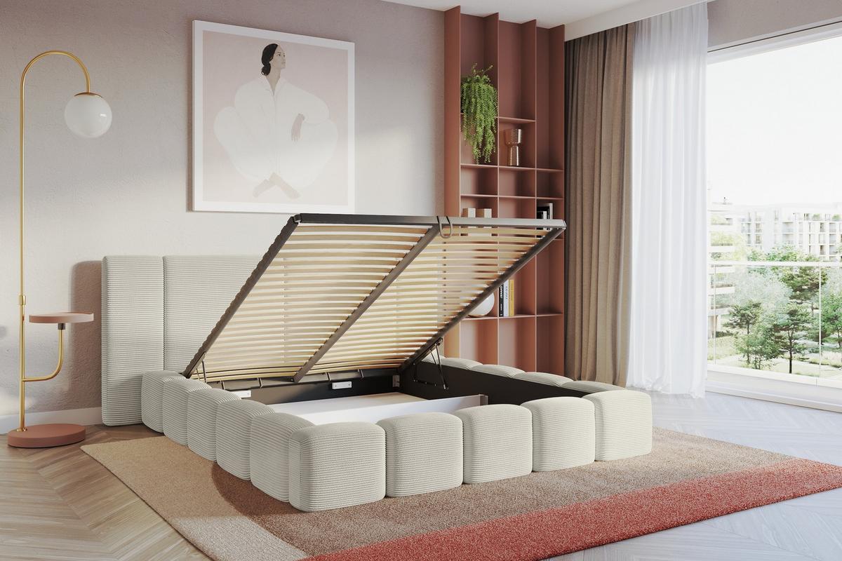 POLSTERBETT mit Bettkasten und Lattenrost, Bett mit Matratze H3/H4 - NILO 200x200 Creme - Cappuccino, Holzwerkstoff/Textil (200/200cm) - ALTDECOR