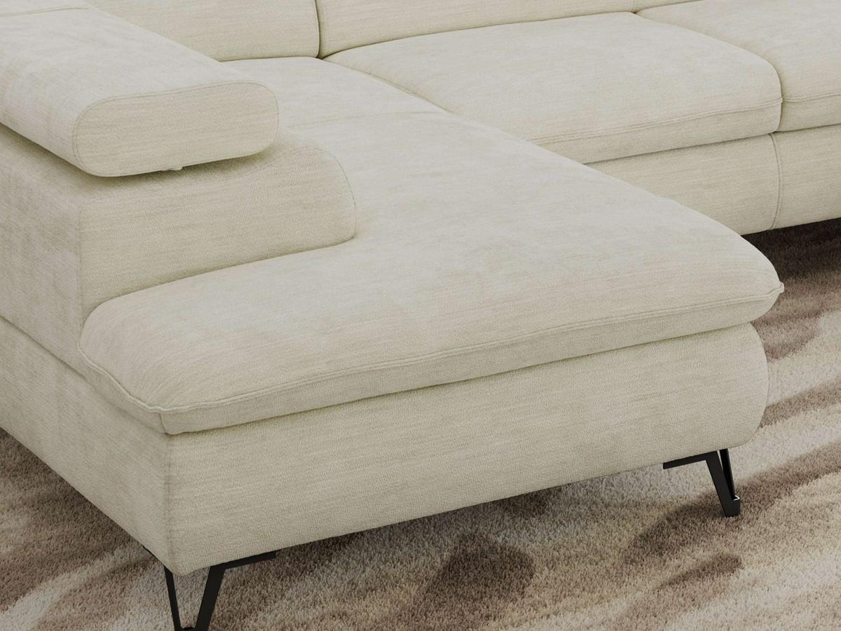 WOHNLANDSCHAFT PABLO U Schenille glatt Creme - Creme/Schwarz, Textil/Metall (346/76/208cm) - MKS