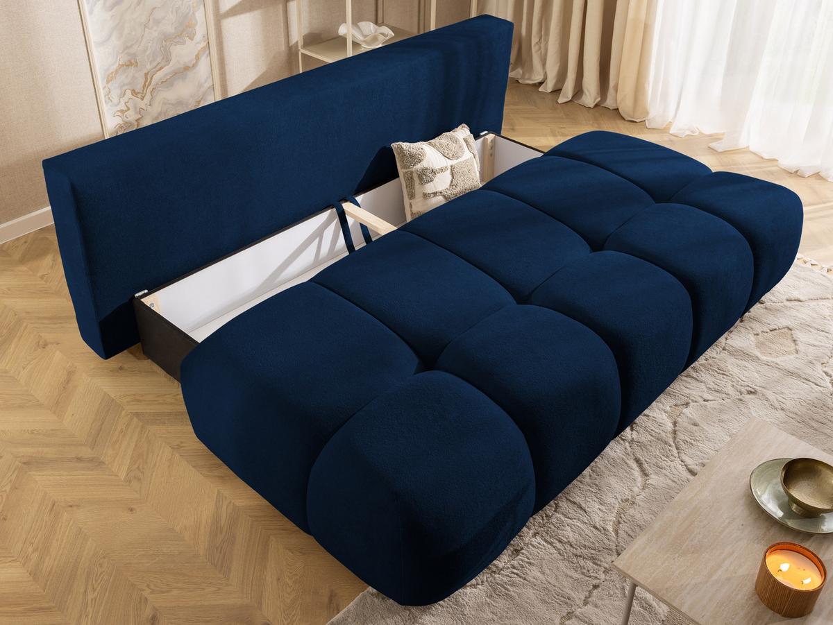 SCHLAFSOFA Belluno aus hochwertigem Marineblau Plüschstoff mit Bettkasten und tiefen Steppungen in Bubble-Optik - Blau/Schwarz, Holz/Kunststoff (205/87/105cm) - S-Style