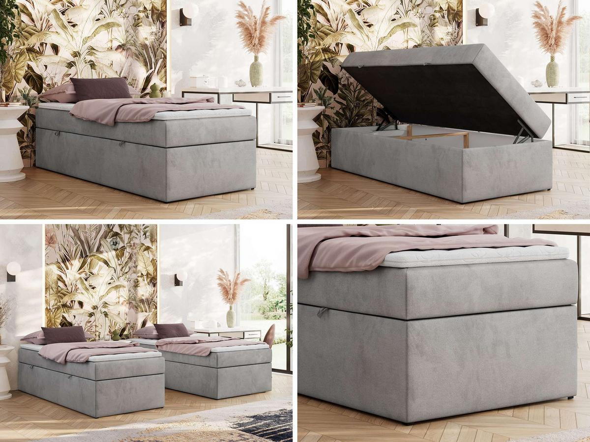 BOXBETT ZERO 90/200 - Hellgrau Velvet - H3 - Topper T25 - Hellgrau, Textil (90/200cm) - MKS