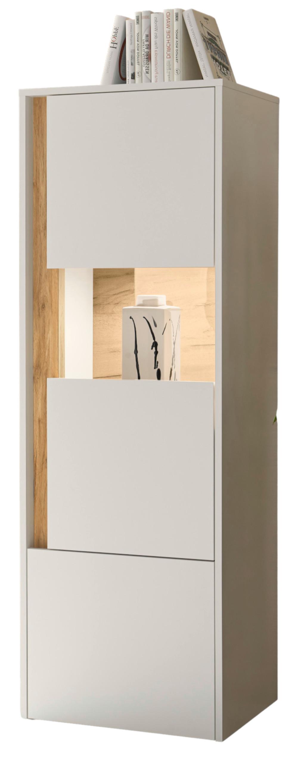 VITRINE weiß, Eiche Wotan 50 x 155 cm, Vitrinenschrank mit 4 Fächern - Eiche Wotan/Schwarz, Glas/Holzwerkstoff (50/155/40cm) - Furn.Design