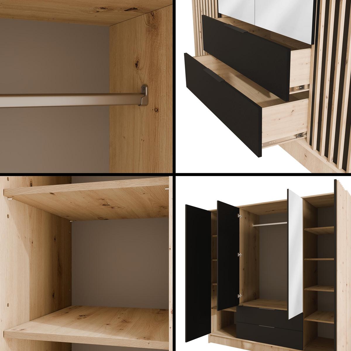 KLEIDERSCHRANK NELIA - 200 cm - Schwarz/Eiche Artisan, Holzwerkstoff (200/200/51cm) - ALTDECOR