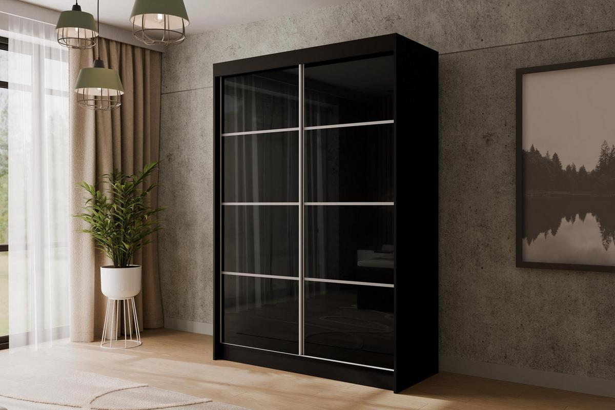 KLEIDERSCHRANK PEKA III - 150 cm - Schwarz - Schwarz, Holzwerkstoff (150/215/61cm) - ALTDECOR