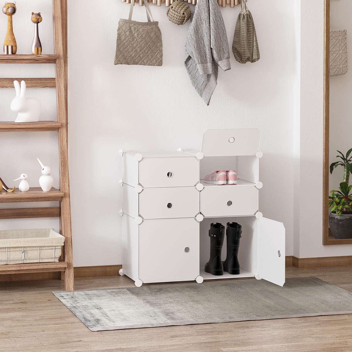 SCHUHSCHRANK, Kunststoff, Stahl, Weiß - Weiß, Kunststoff (37/73/75cm) - HOMCOM