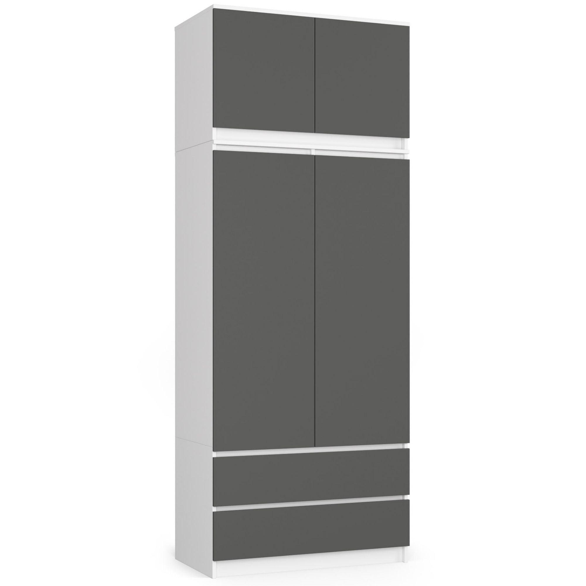 KLEIDERSCHRANK Weiß, Graphit Grau 234/90/51 - Weiß, Holzwerkstoff (90/234/51cm) - RAUMHIRSCH FURNITURE