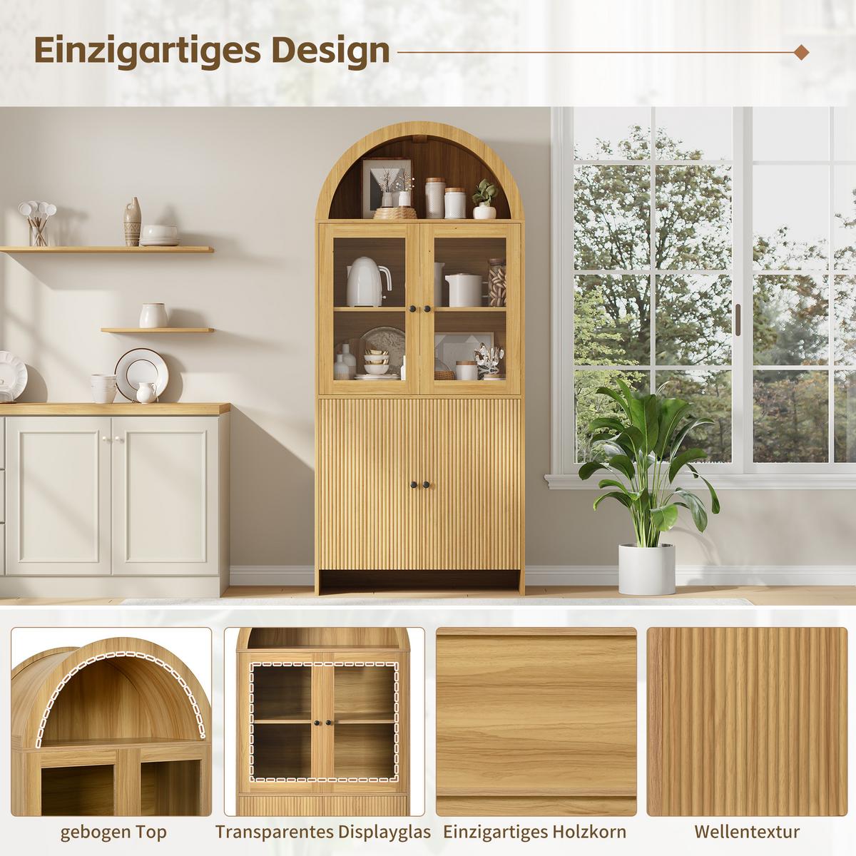 KÜCHENSCHRANK holz-optik natur 176 cm hoch mit bogendesign & wellenmuster - Naturfarben, Holzwerkstoff (78/176/40cm) - Urban Meuble