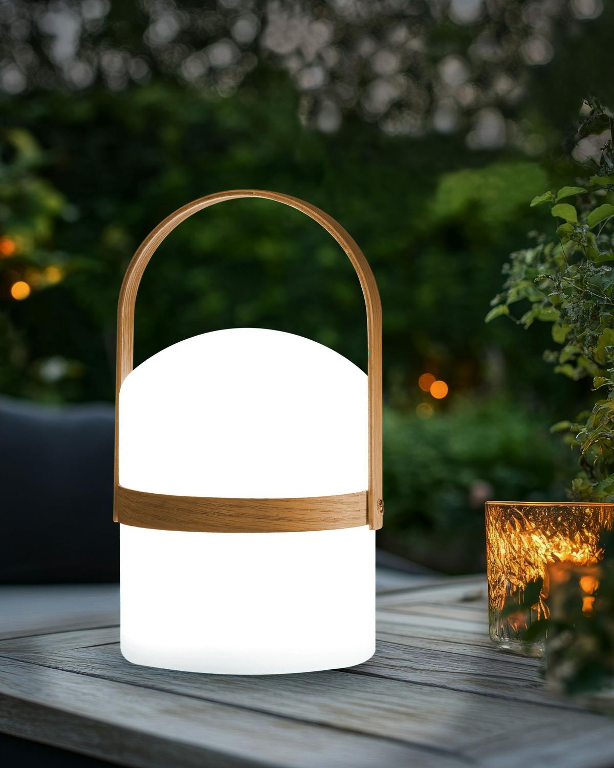 LED-TISCHLAMPE Weiß/Heller Holzfarbton Estero - Hellbraun/Weiß, Kunststoff (14/14/25cm) - Beliani