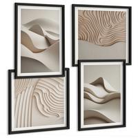 BILDER SET 4er Set - 50x50 cm & 40x60 cm Schwarzer Rahmen - Abstrakte beige Wellen - Schwarz, Kunststoff (50/50cm) - TULUP