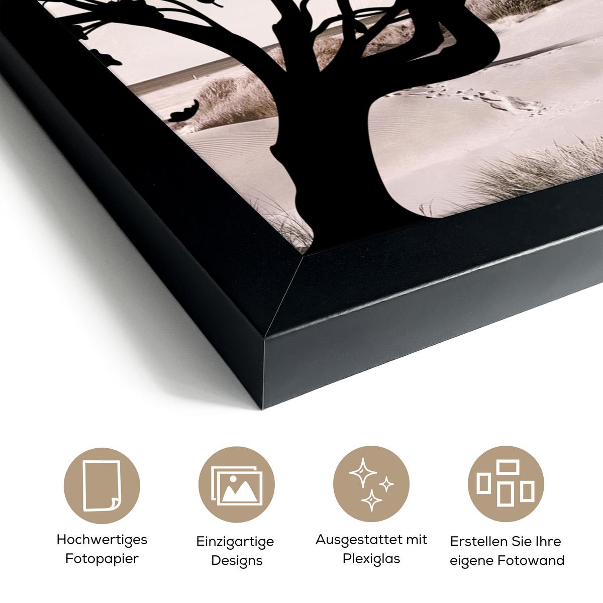 POSTER MIT RAHMEN Strand - Meer - Menschen - Baum - Moderne Kunst Bilderrahmen 30x40 cm - Hellgrau, Papier (30/40cm) - MuchoWow