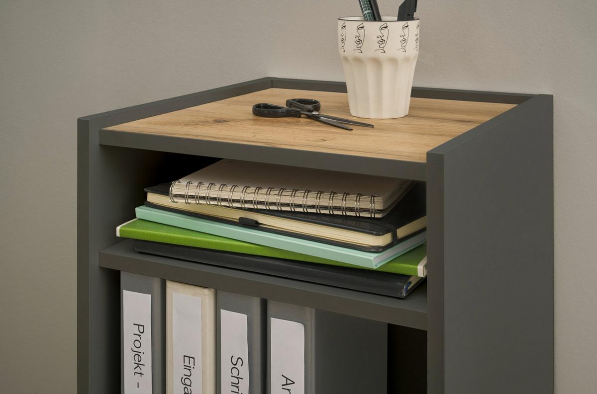STANDCONTAINER Grau, Eiche Wotan 40 x 70 cm, Aktenregal mit 3 Fächern - Eiche Wotan/Schwarz, Holzwerkstoff/Kunststoff (40/70/40cm) - Furn.Design