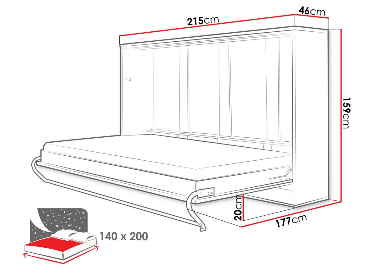 SCHRANKBETT Concept Pro II Horizontal - Grau, Holzwerkstoff (140/200cm) - MIRJAN24