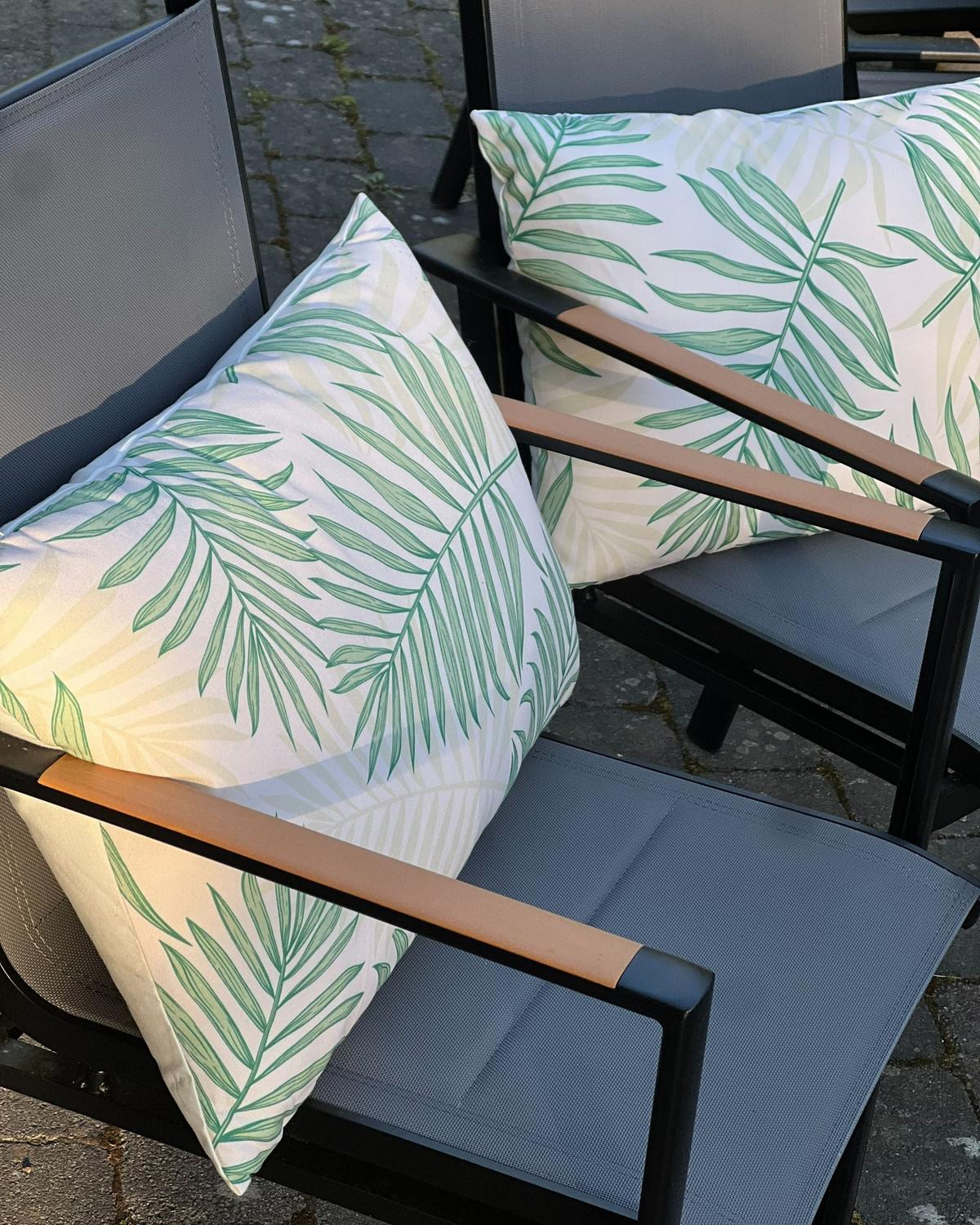 GARTENKISSEN 2er-Set Blattmuster beige/ grün 40/60 cm Poggio - Beige, Textil (40/60cm) - Beliani