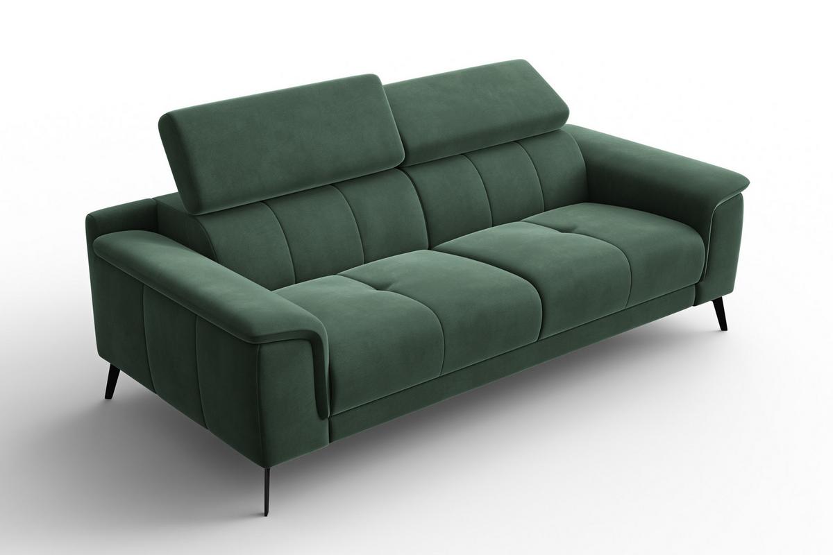 SOFA FIERO 3-Sitzer, Grüner Veloursstoff - Schwarz/Grün, Holz/Textil (212/82/103cm) - Courtois Laville