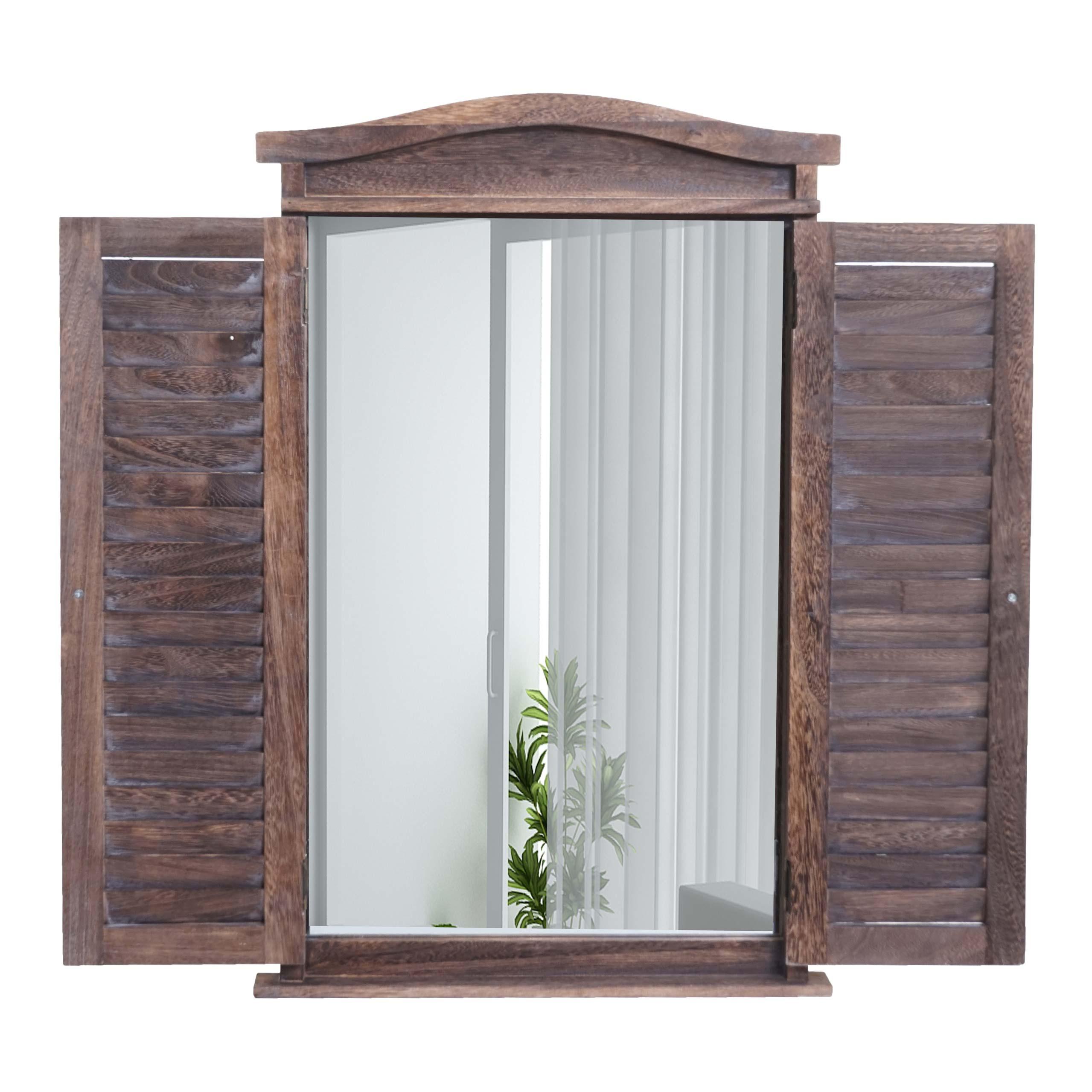 WANDSPIEGEL MIT FENSTERLÄDEN Dunkelbraun - Dunkelbraun, Holz (46/71/5cm) - MCW