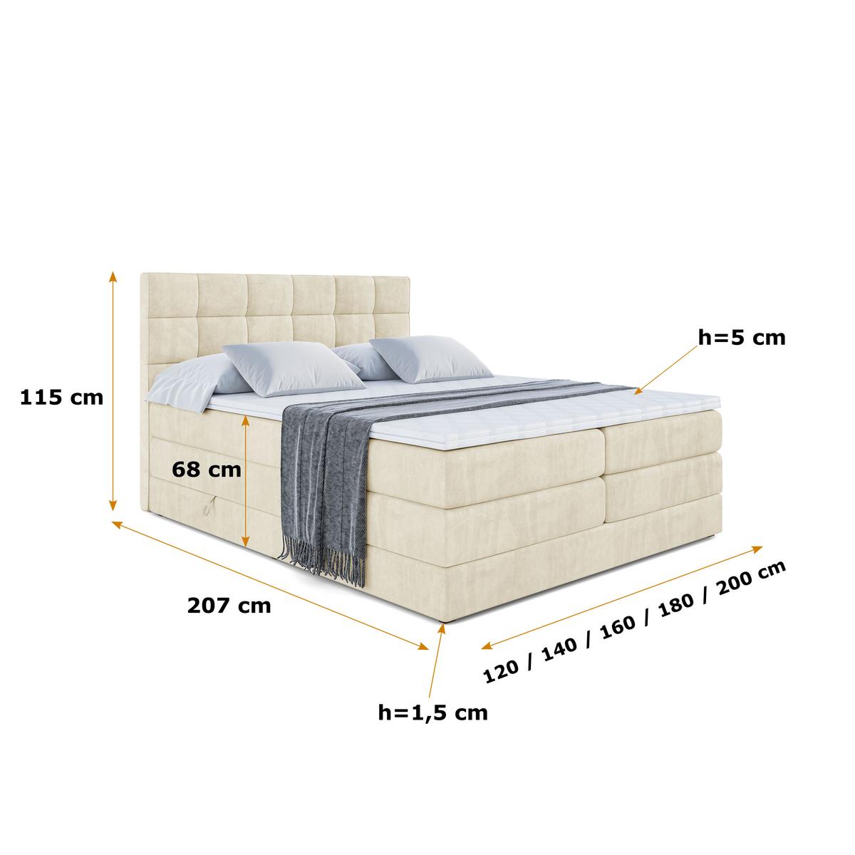 BOXSPRINGBETT APO KING - 140 x 200 - H3/H4 - Beige - Beige, Holzwerkstoff (140/200cm) - ALTDECOR