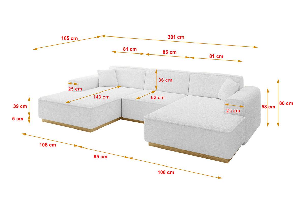 WOHNLANDSCHAFT IREA-U1-v2 - 301x165x80 cm Weiß - Weiß, Holzwerkstoff/Textil (301/80/165cm) - ALTDECOR