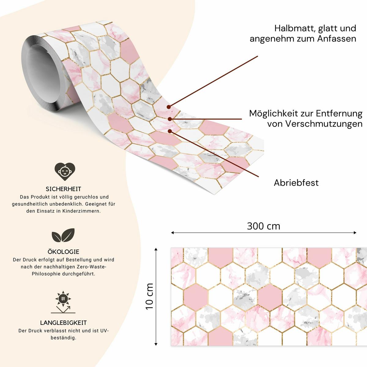 TAPETENBORDÜRE selbstklebend HEXAGON Mosaik Abstraktion Für Schlafzimmer - Beige/Weiß, Papier (10/300/300cm) - Muralo