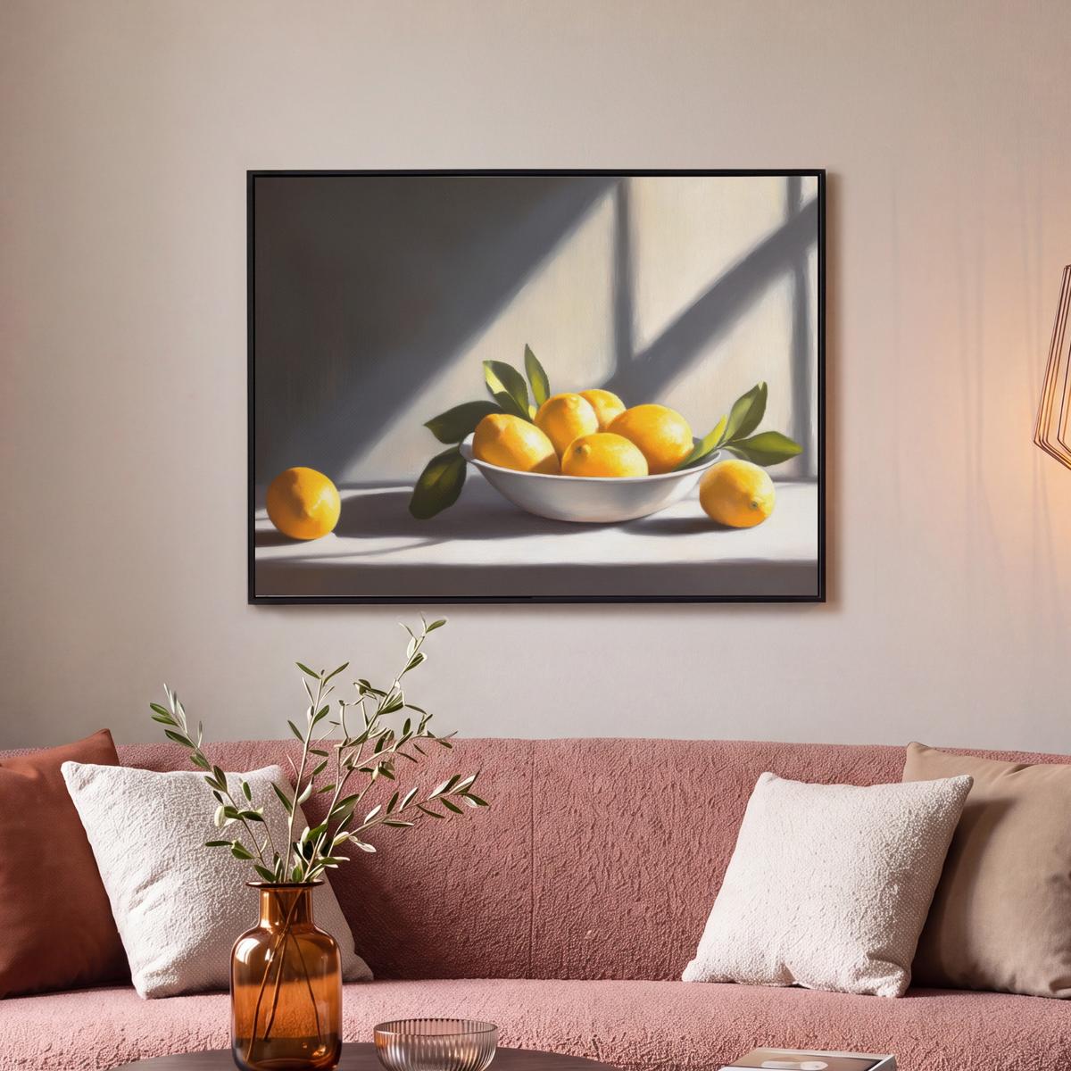 LEINWAND Bilder mit Rahmen - Zitronen - Stilleben - Gelb - 80x60 - Gelb, Textil (80/60cm) - MuchoWow