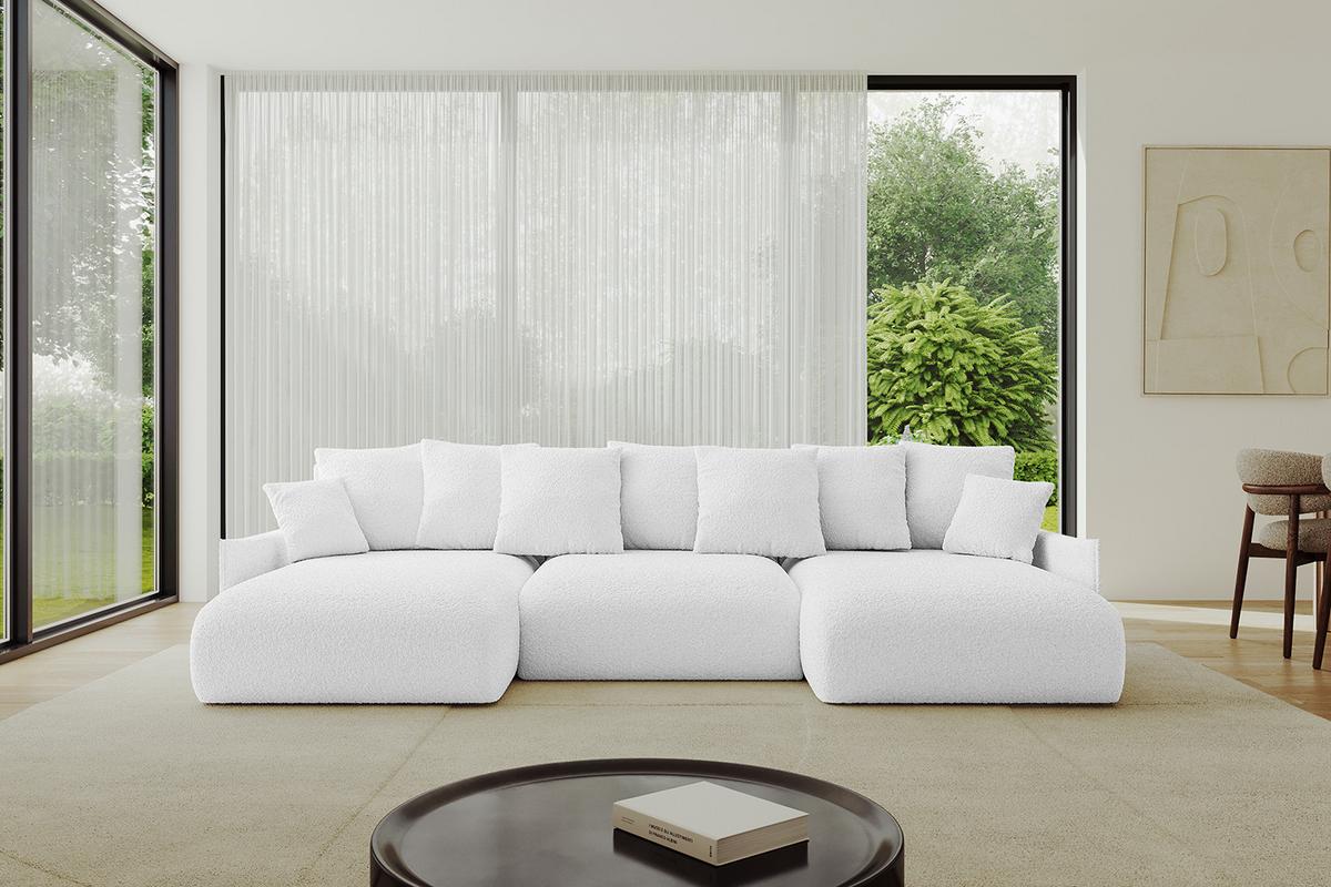 WOHNLANDSCHAFT mit Schlaffunktion und Bettkasten ONESK-U-v1 317x177x72 Weiß Bouclé - Weiß, Holzwerkstoff/Kunststoff (317/72/177cm) - ALTDECOR