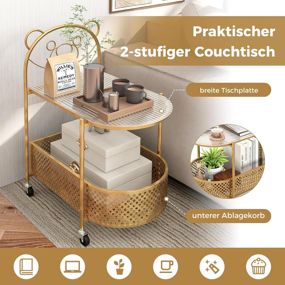 BEISTELLTISCH Gold - Goldfarben, Metall (40/60/76cm) - COSTWAY