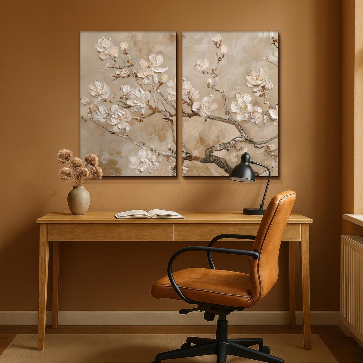 LEINWANDBILD 2er Set Beige - Blüte - Modern 120x90 cm - Beige, Textil (120/90cm) - MuchoWow