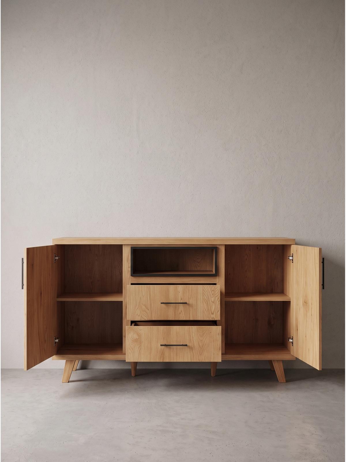 SIDEBOARD BASSANO, MDF, in Eichenoptik, mit Stauraum, 150 x 40 x 95 cm - Hellbraun/Braun, Eichenholz/Holzwerkstoff (150/95/40cm) - KADIMA DESIGN