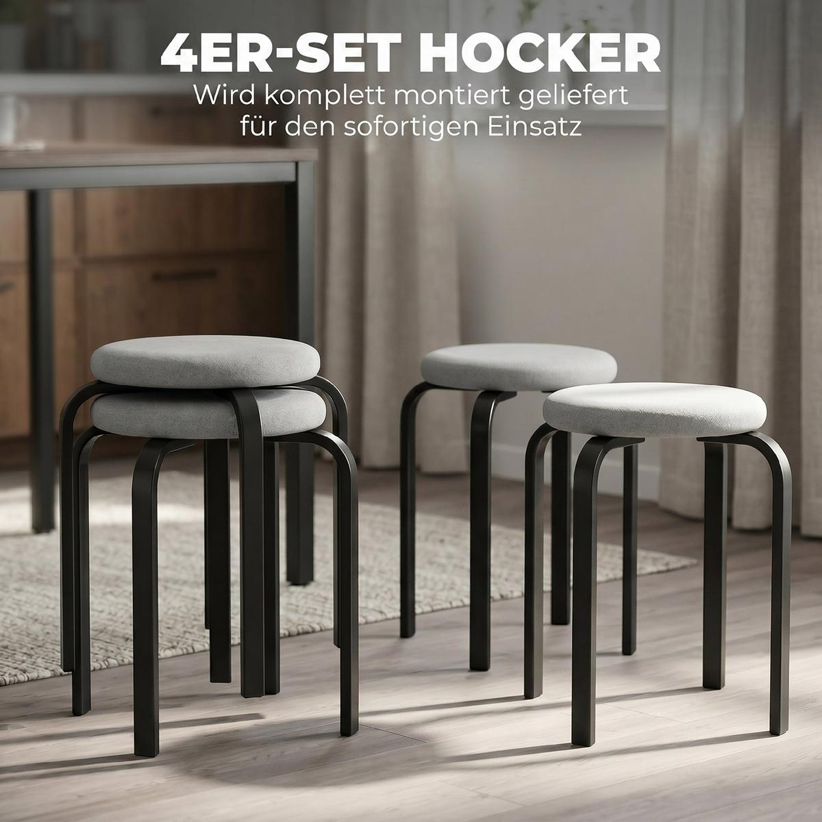 HOCKER 4er Set Kunstleinen Stahl Grau - Schwarz/Grau, Textil/Metall (40/45/40cm) - HOMCOM