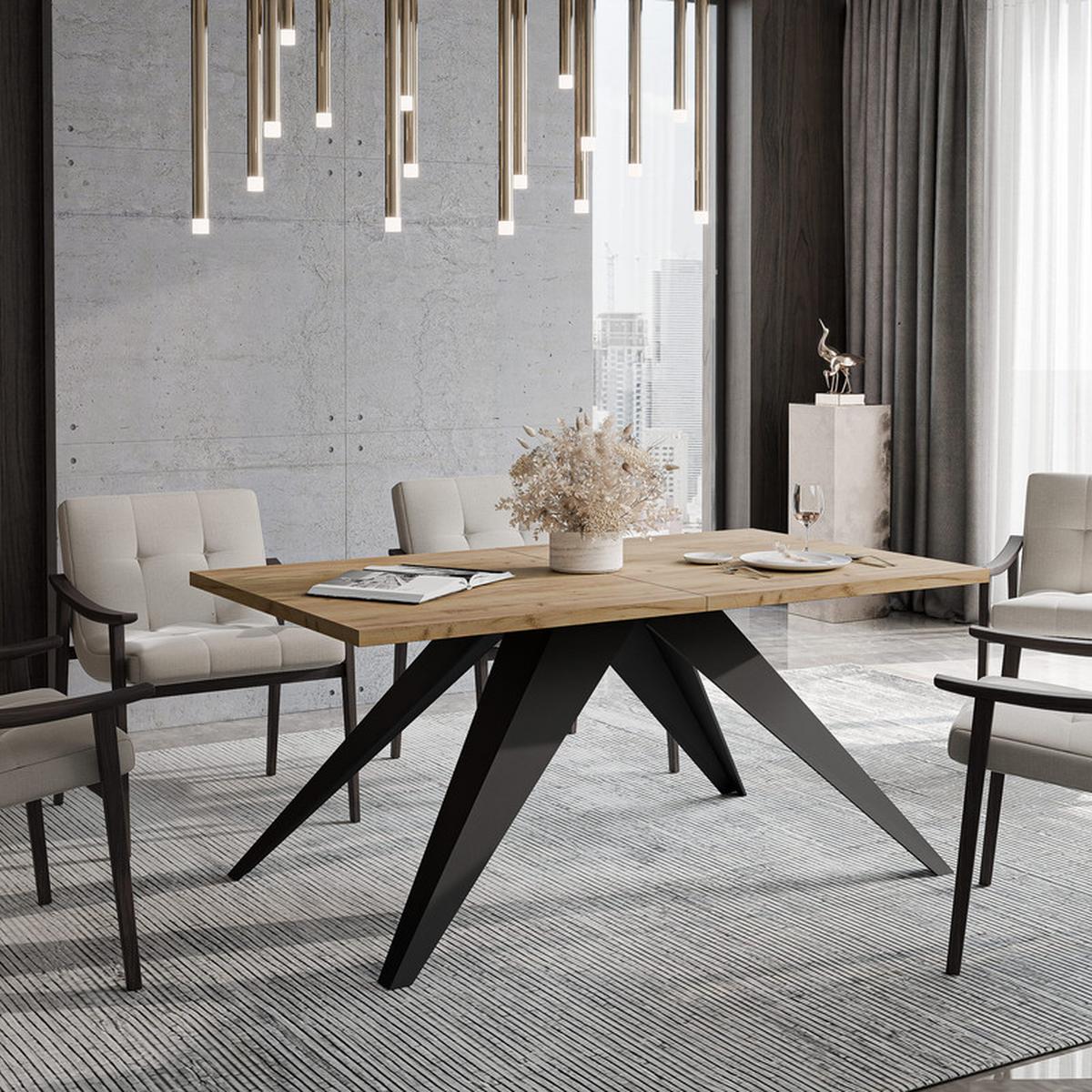 AUSZIEHTISCH XANDRO 160/90/76 cm mit Metallgestell, Schwarz / Craft-Eiche - Eichefarben/Schwarz, Holzwerkstoff/Metall (90/160/76cm) - Idohome