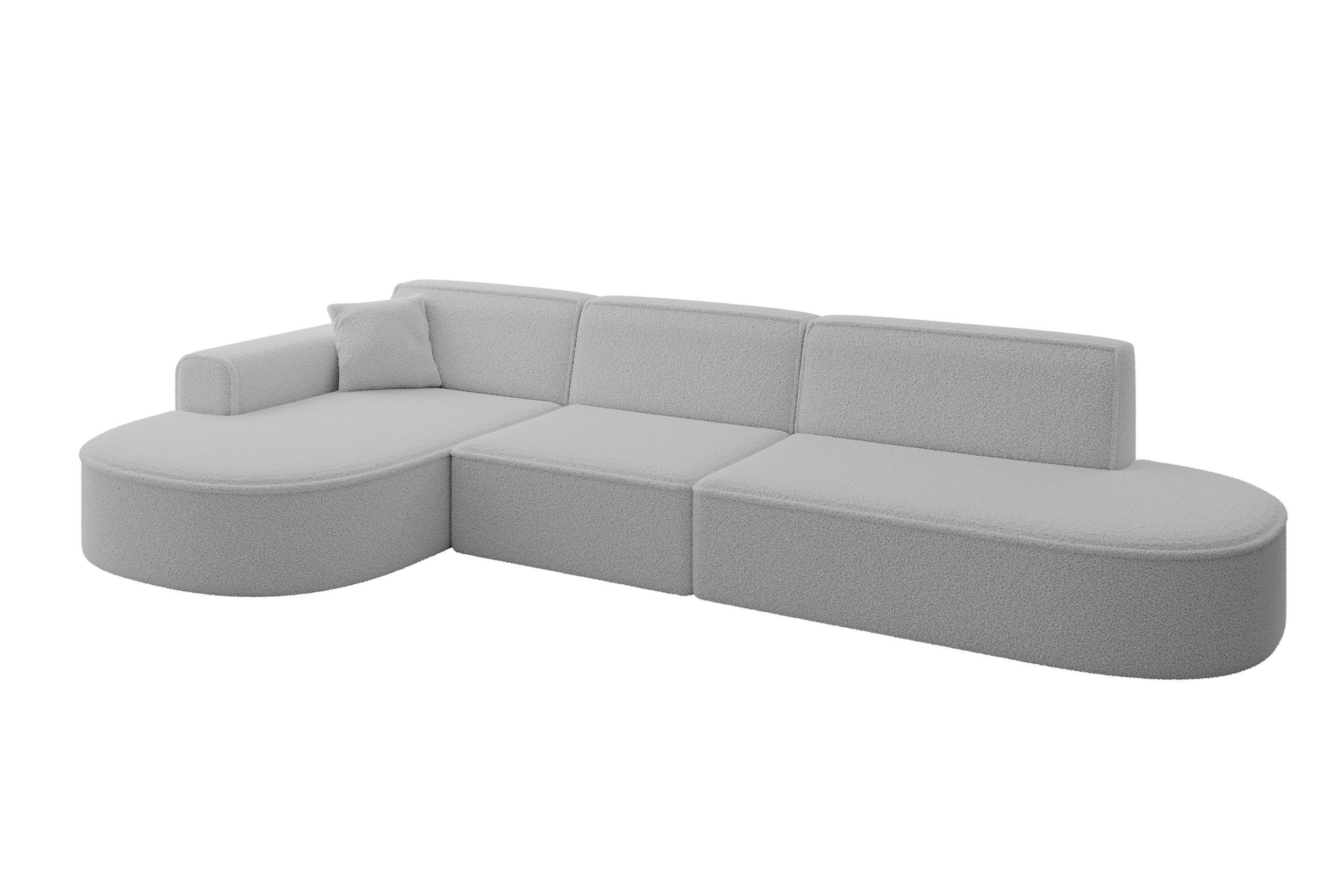 ECKSOFA Ottomane Links MARI-L2 - 328x171x79 cm Hellgrau Bouclé - Hellgrau/Schwarz, Holzwerkstoff/Kunststoff (165/321cm) - ALTDECOR
