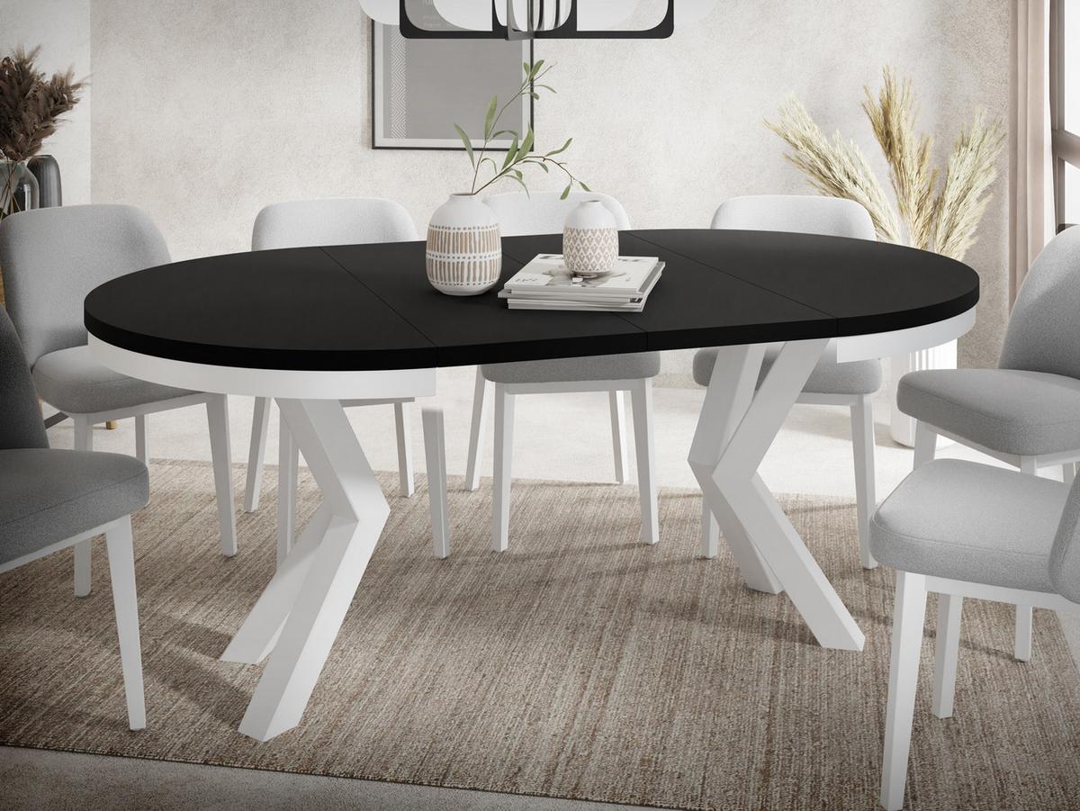 ESSTISCH Clara Weiß runder ausziehbarer, Schwarz 100-180/100/76 cm - Schwarz/Weiß, Holzwerkstoff/Metall (100/176/76cm) - WFL GROUP