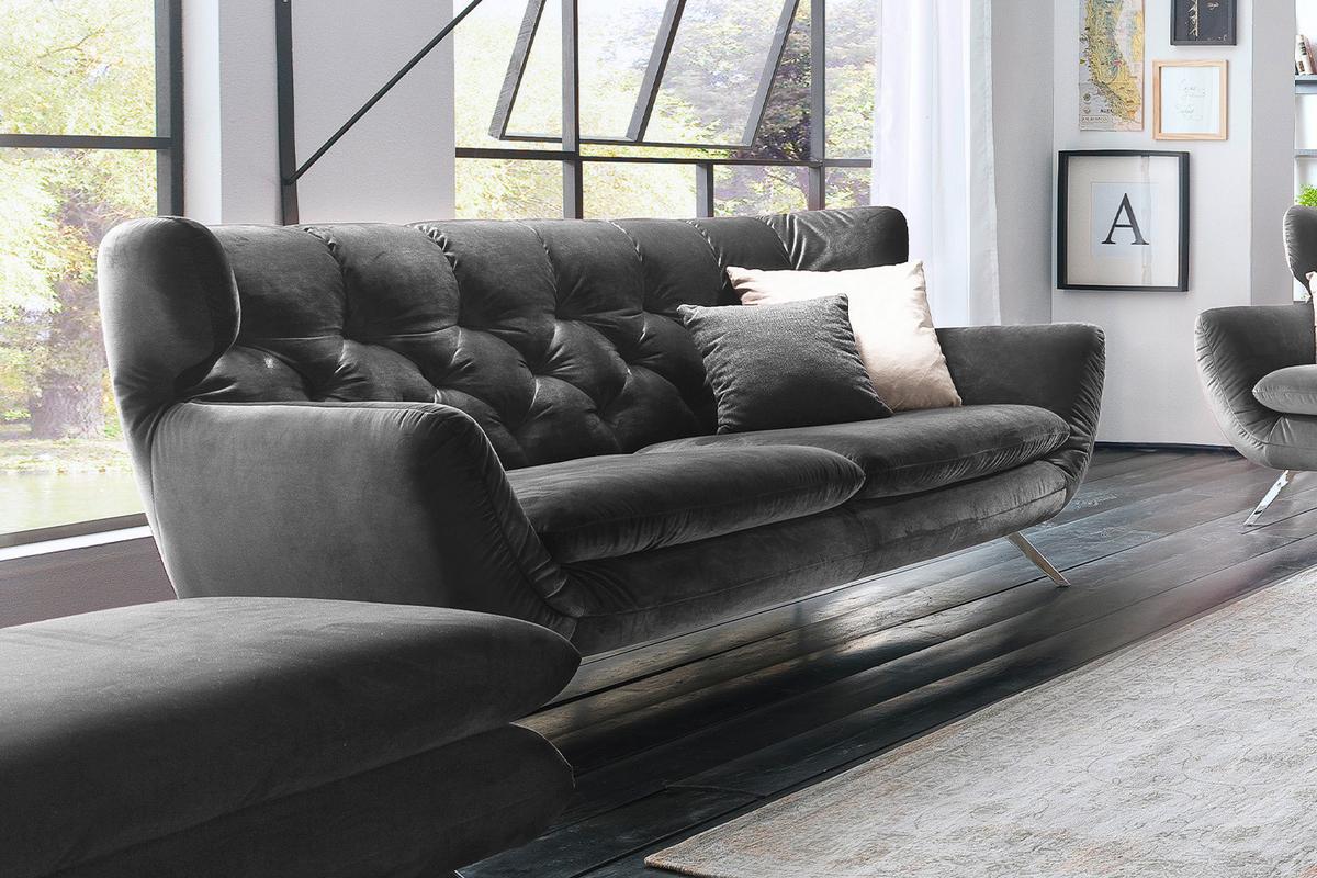 SOFA CHARME Grau Velvet - Silberfarben/Grau, Textil/Metall (200/94/95cm) - KAWOLA