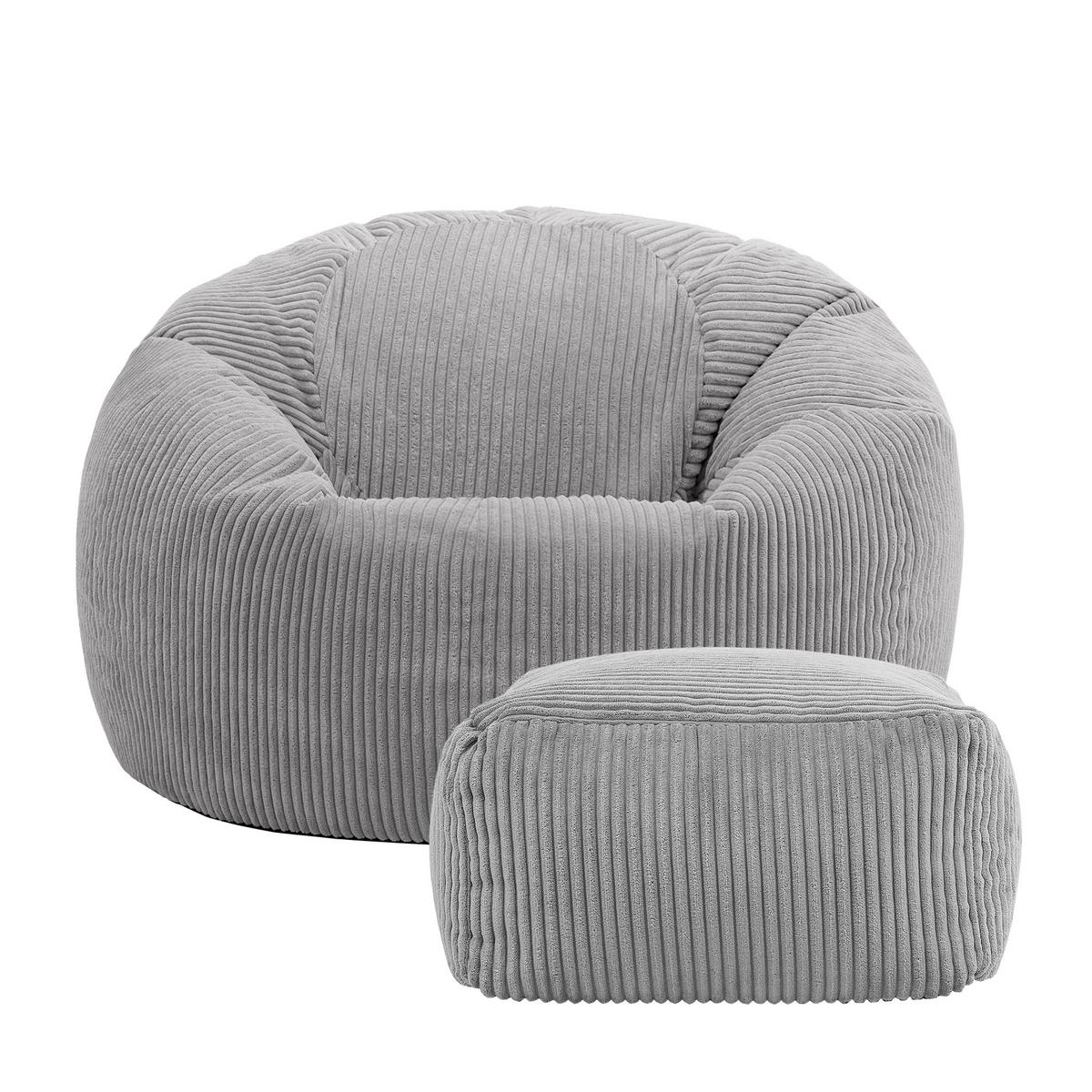 SITZSACK Klassisch + Hocker, Cord - Hellgrau/Grau, Kunststoff/Textil (85/50/85cm) - icon