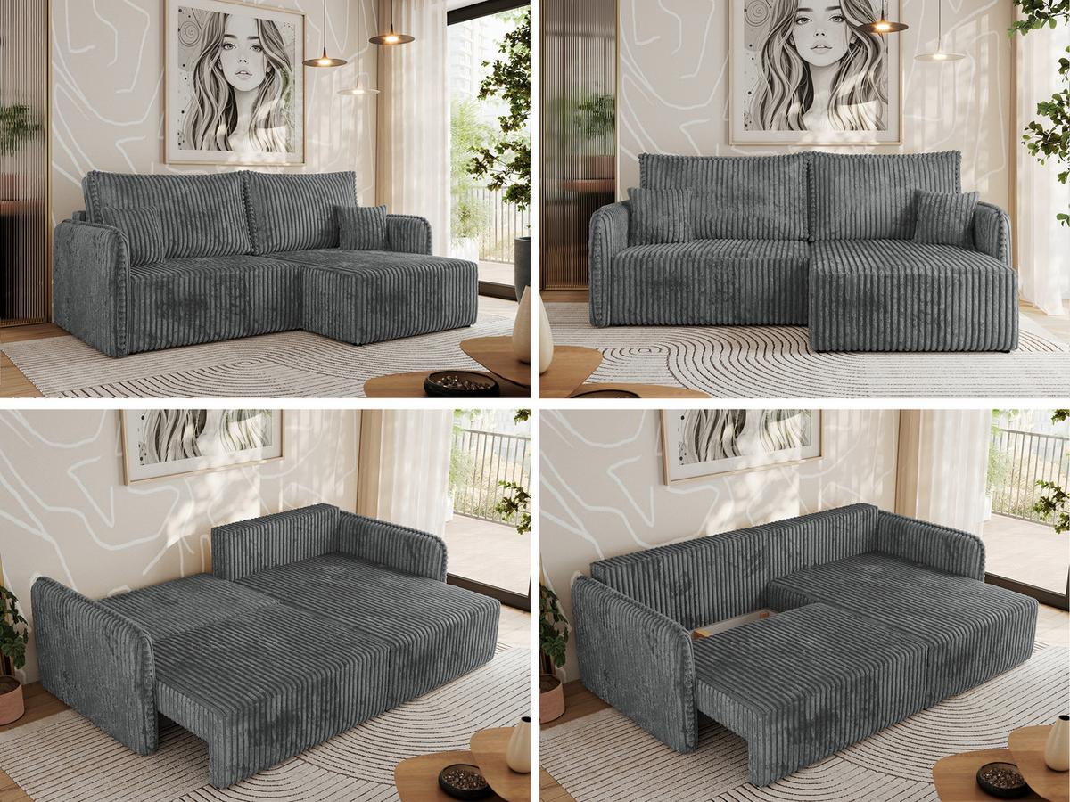 ECKSCHLAFSOFA MESTO L Dunkelgrau Cord - rechts - Dunkelgrau/Schwarz, Kunststoff/Textil (147/227cm) - MKS