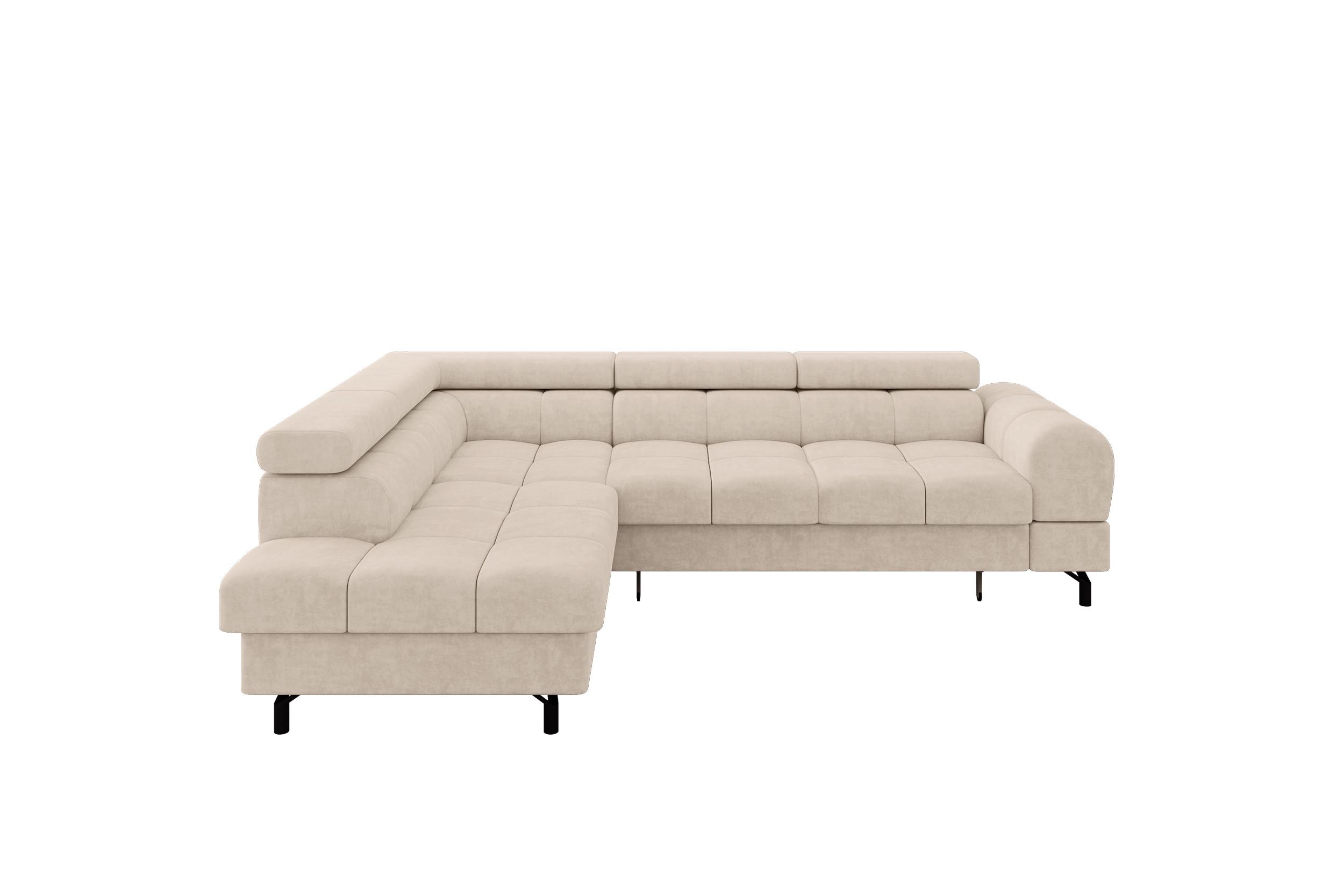 ECKSOFA mit Schlaffunktion Ottomane Links LUMA-L 272x203x70 Beige Velours - Sandfarben/Schwarz, Holzwerkstoff/Kunststoff (272/203cm) - ALTDECOR