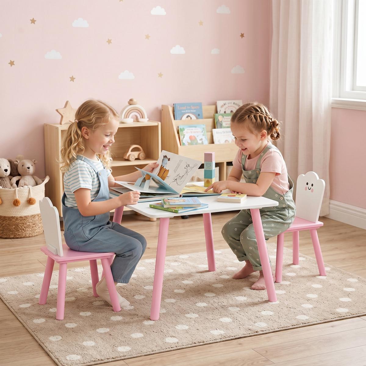 KINDERTISCH-UND-STUHL-SET MDF-Kiefernholz Rosa - Rosa, Holz/Holzwerkstoff (60/44/60cm) - AIYAPLAY