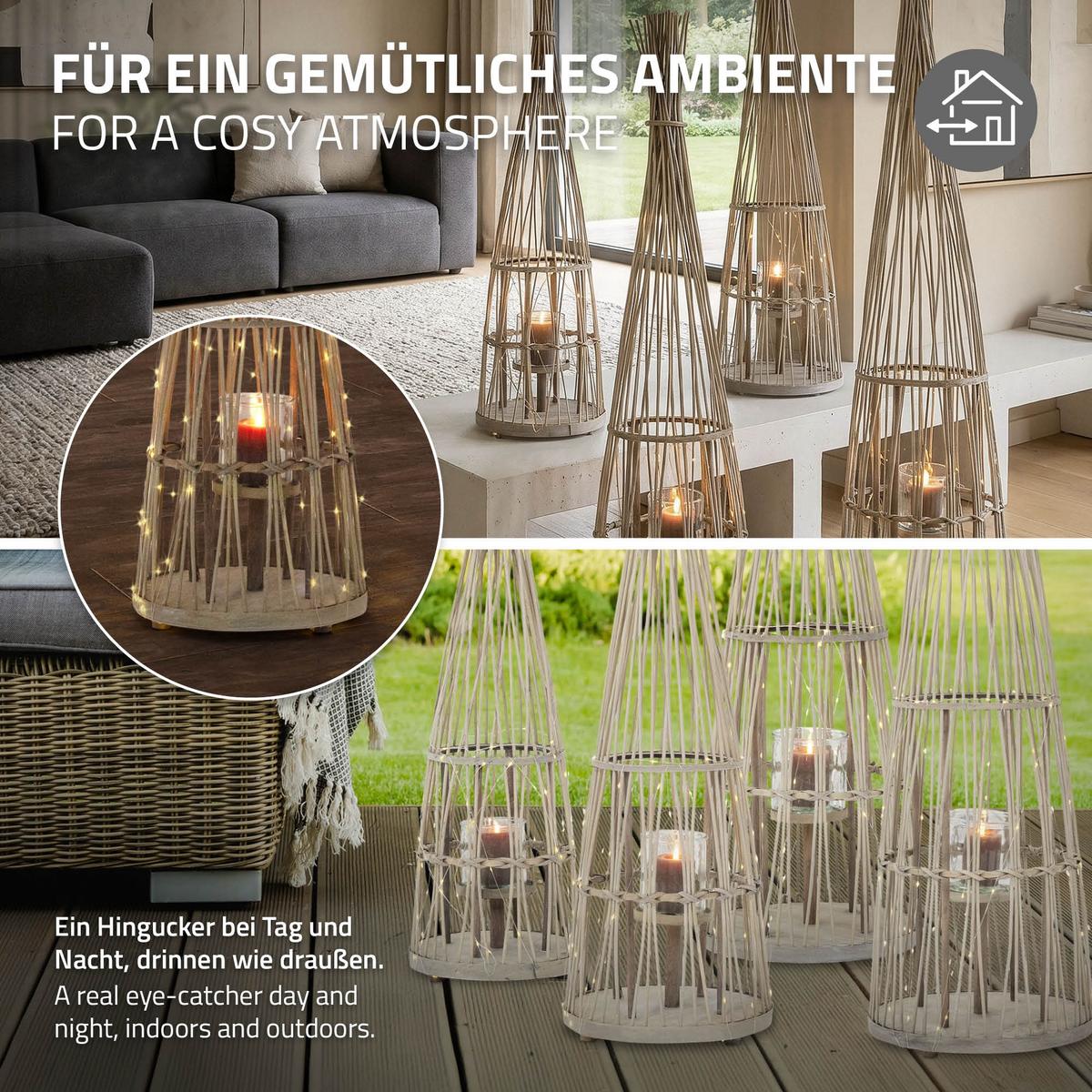 BAMBUS LATERNE H: 110 cm Holzfarbe Boho Stil - Naturfarben, Holz (31/110/31cm) - ECD-Germany