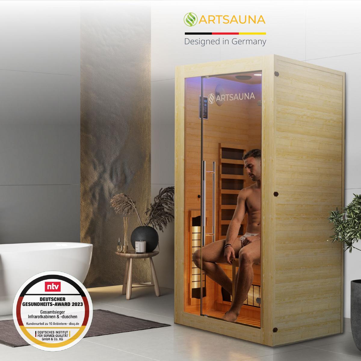 INFRAROTKABINE Kiruna90 Premium mit Dual Technologie - Naturfarben, Holz (90/190/90cm) - Artsauna