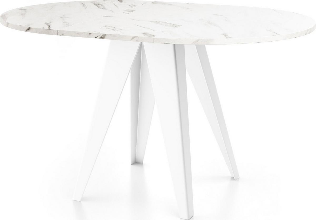 ESSTISCH Griffin runder ausziehbarer, Marmor Weiß 100-140/100/76 cm - Ecru/Weiß, Holzwerkstoff/Metall (100/140/76cm) - WFL GROUP