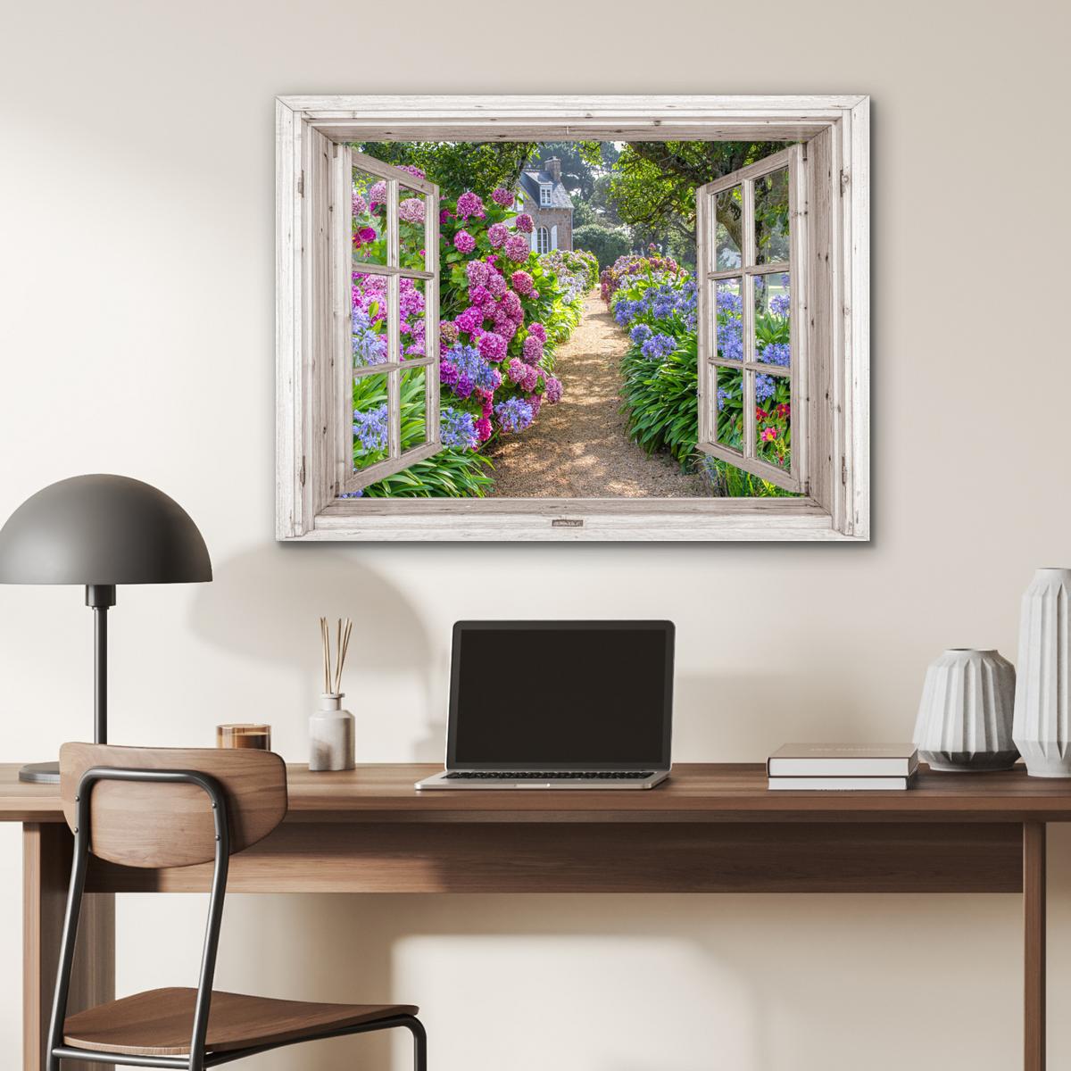 METALLBILD Hortensie - Durchsichtig - Blumen - Sommer - Lila - Weg 80x60 cm - Lila, Metall (80/60cm) - MuchoWow