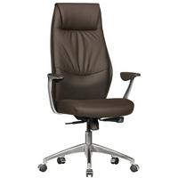 BÜROSTUHL Echtleder mit Synchronmechanik, Kopfstütze und hoher Rückenlehne, Braun 67x58x125 cm - Silberfarben/Braun, Leder/Metall (67/125/58cm) - KADIMA DESIGN