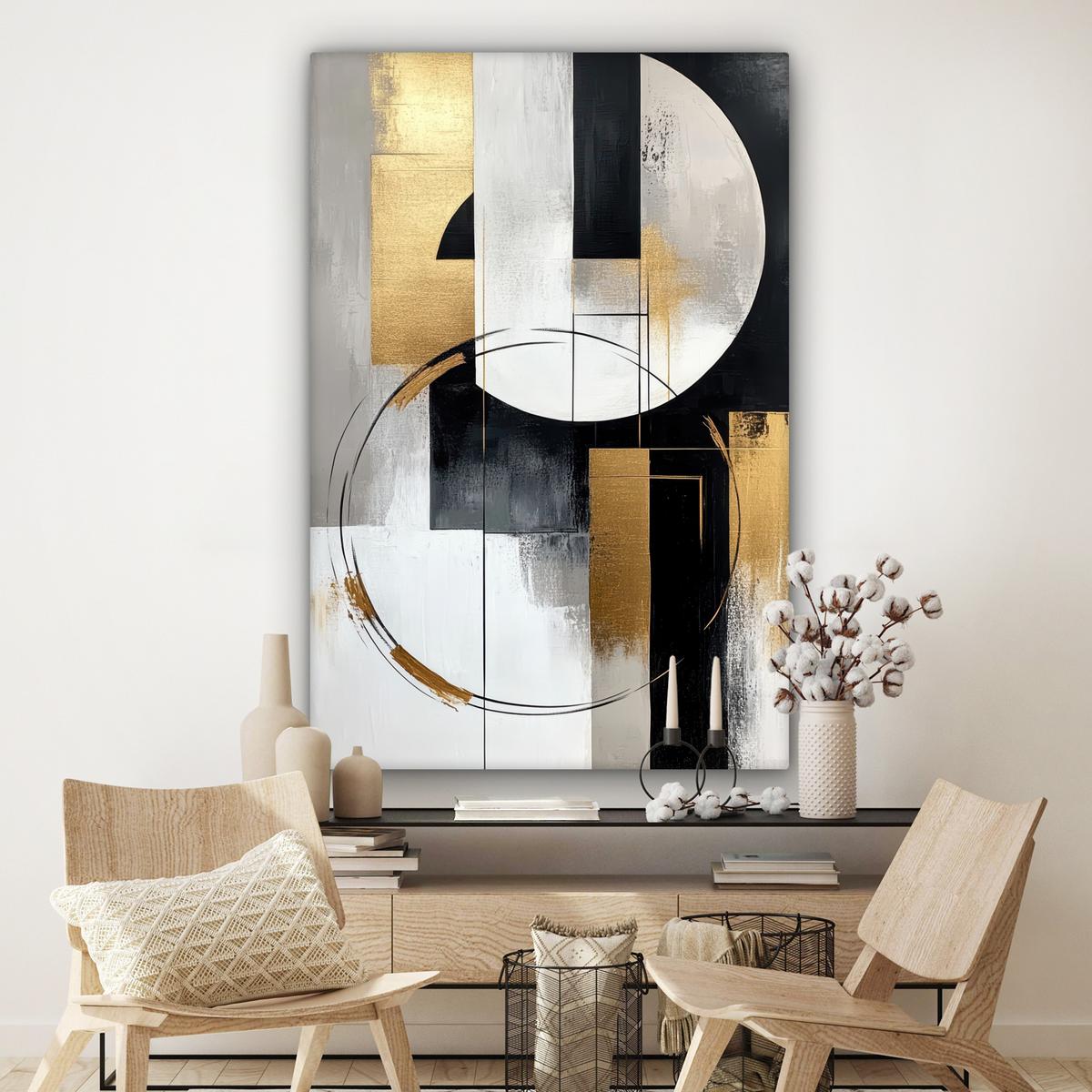 LEINWANDBILD Abstrakt - Gold - Silber - Formen - Ästhetik Deko Groß 90x140 cm - Multicolor, Textil (90/140cm) - MuchoWow