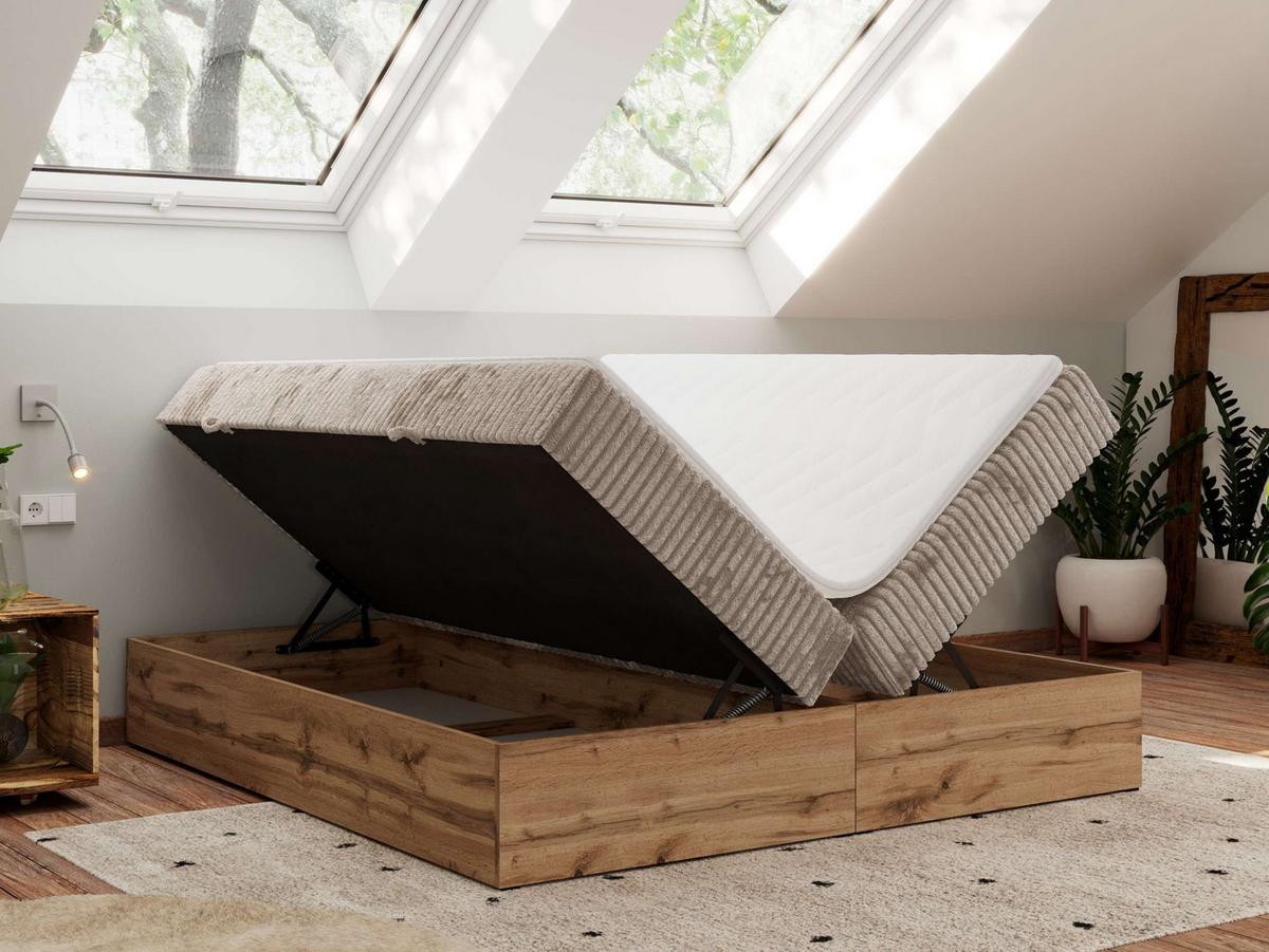 BOXBETT WOOD ZERO 160/200 - Hellbraun Cord - H4 - Topper Visco - Hellbraun, Textil (160/200cm) - MKS