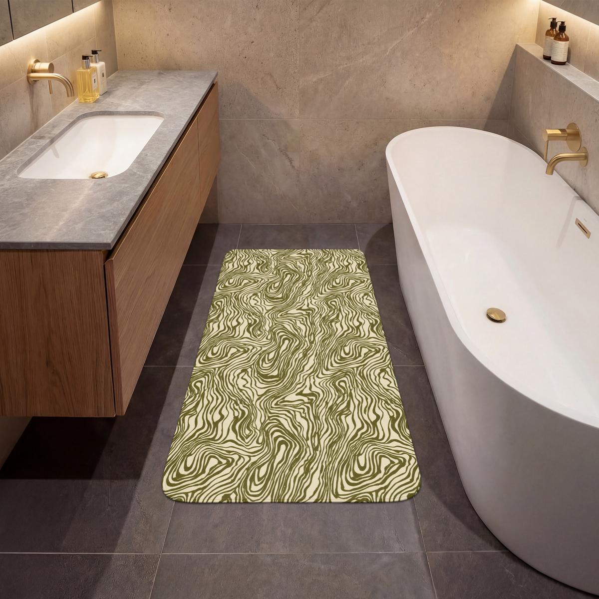 BADEMATTE Abstrakt - Marmor - Grün 60x120 cm - Dunkelgrün, Textil (60/120cm) - OnlyWow