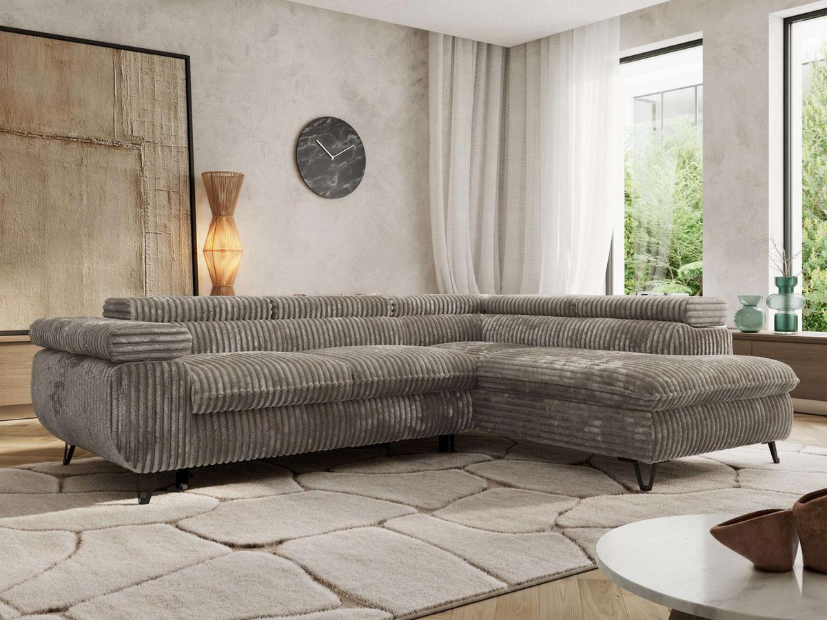 ECKSOFA PABLO L Grau Cord - Rechts Seite - Schwarz/Grau, Textil/Metall (273/208cm) - MKS