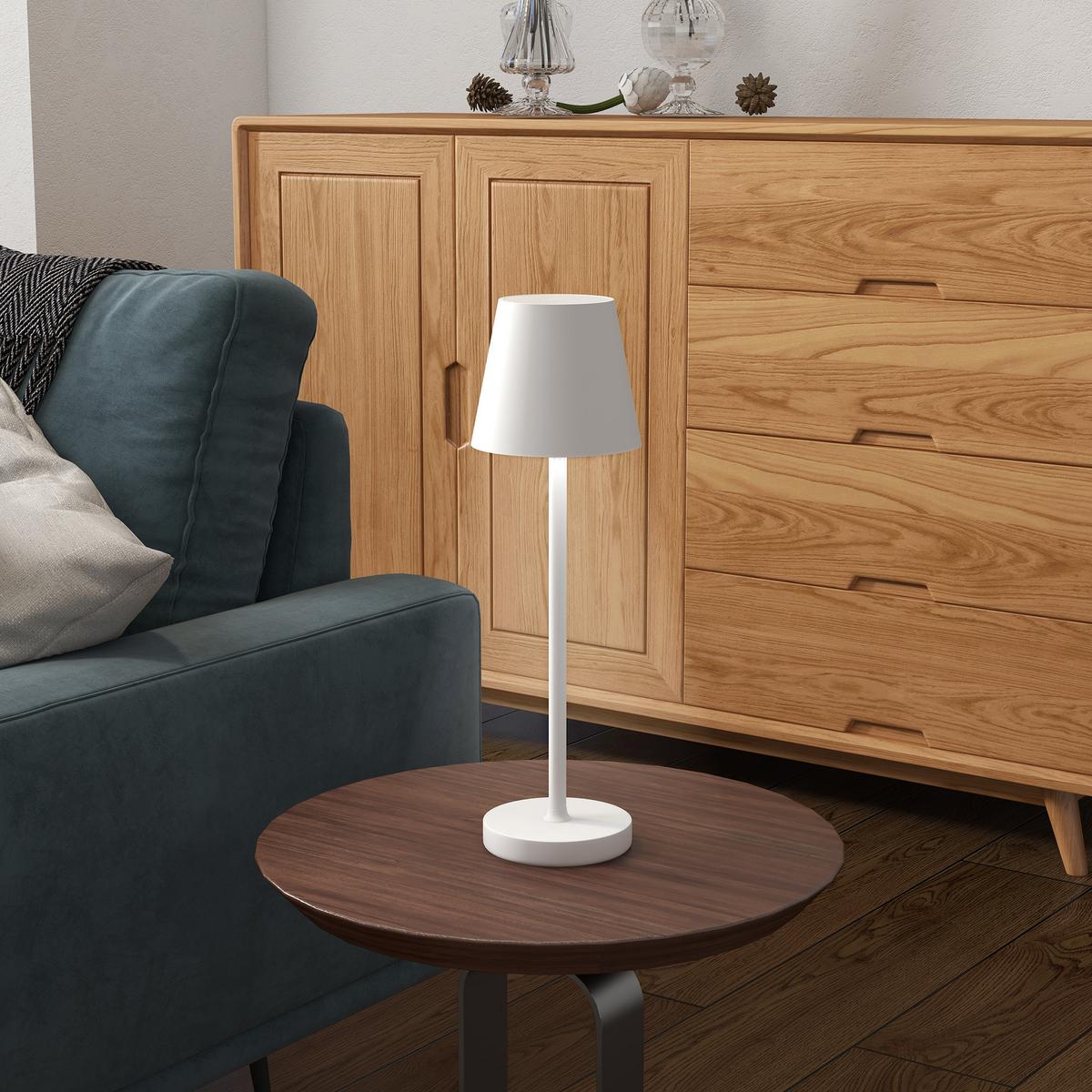 TISCHLAMPE Aufladbare USB Tischleuchte mit 3 Lichtfarben für Wohnzimmer Weiß - Weiß, Metall (11.2/11.2/36.5cm) - HOMCOM